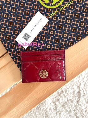 NWT❤️Tory Burch Willa Shine Slim Card Case Holder in Red Berry 169923 Gift